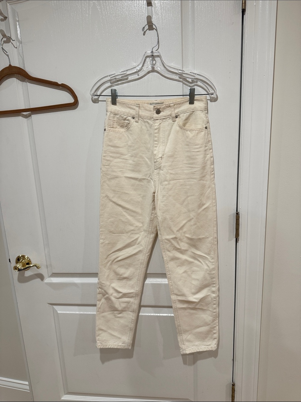 Pixie Market Cream High-Rise Straight Leg Jeans